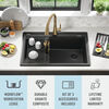 Lavabo de cocina tipo estación de trabajo con un receptáculo de compuesto de granito de 33" de montaje superior encastrado, con reborde WorkFlow™ y accesorios